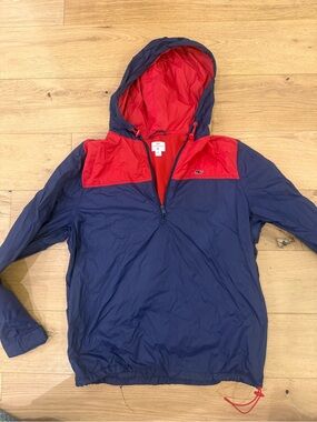 Vineyard Vines Navy & Red Hooded Windbreaker Pullover medium